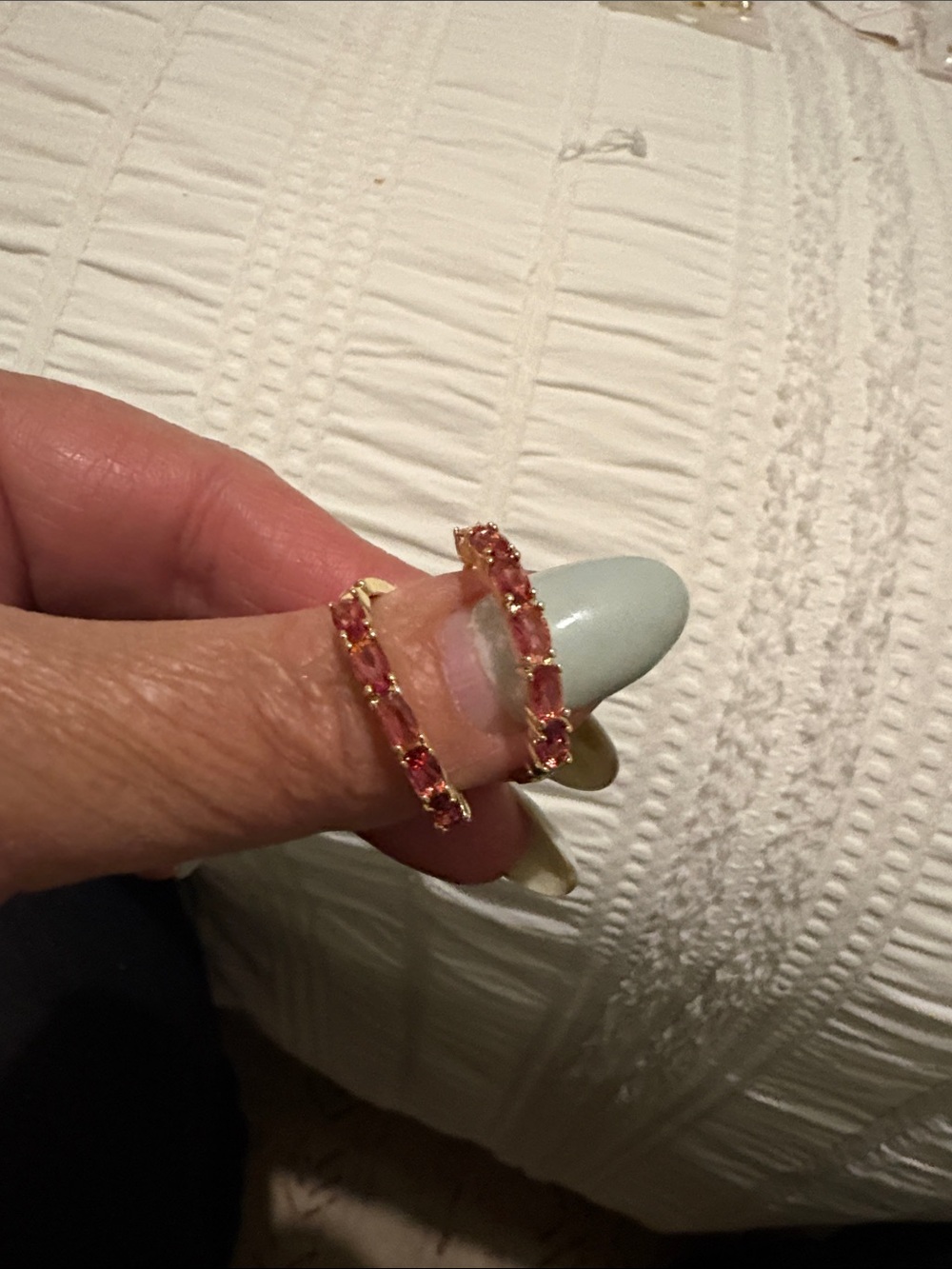 Gold Plated Pink Stone Hoop Earrings